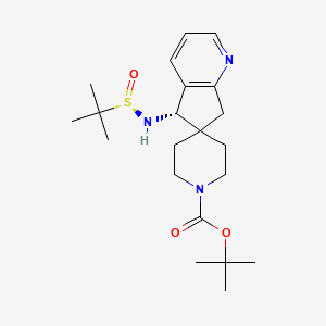 tert-Butyl (S)-5-(((R)-tert-butylsulfinyl)amino)-5,7-dihydrospiro[cyclopenta[b]pyridine-6,4'-piperidine]-1'-carboxylate chemical structure (CAS 2377355-49-0)