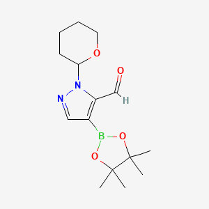 1-(Tetrahydro-2H-pyran-2-yl)-4-(4,4,5,5-tetramethyl-1,3,2-dioxaborolan-2-yl)-1H-pyrazole-5-carbaldehyde chemical structure (CAS 2377587-58-9)