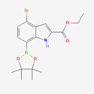 Ethyl 4-bromo-7-(4,4,5,5-tetramethyl-1,3,2-dioxaborolan-2-yl)-1H-indole-2-carboxylate chemical structure (CAS 2377609-01-1)