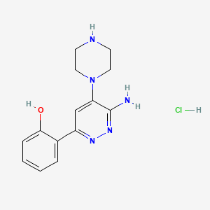 2-(6-Amino-5-(piperazin-1-yl)pyridazin-3-yl)phenol hydrochloride chemical structure (CAS 2380272-56-8)
