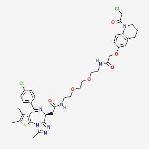 (S)-2-((1-(2-Chloroacetyl)-1,2,3,4-tetrahydroquinolin-6-yl)oxy)-N-(2-(2-(2-(2-(4-(4-chlorophenyl)-2,3,9-trimethyl-6H-thieno[3,2-f][1,2,4]triazolo[4,3-a][1,4]diazepin-6-yl)acetamido)ethoxy)ethoxy)ethyl)acetamide chemical structure (CAS 2384184-44-3)