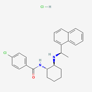 4-Chloro-N-((1S,2S)-2-(((R)-1-(naphthalen-1-yl)ethyl)amino)cyclohexyl)benzamide hydrochloride chemical structure (CAS 2387505-78-2)