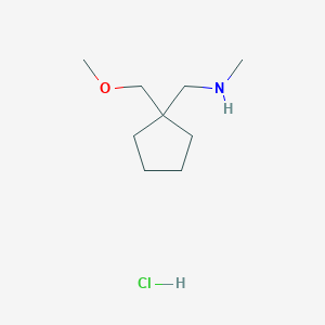 1-(1-(Methoxymethyl)cyclopentyl)-N-methylmethanamine hydrochloride chemical structure (CAS 2387704-17-6)