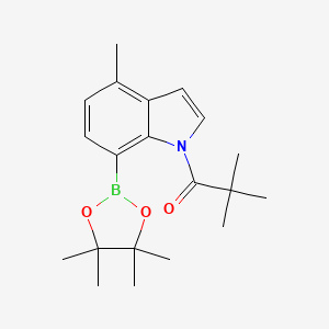 2,2-Dimethyl-1-(4-methyl-7-(4,4,5,5-tetramethyl-1,3,2-dioxaborolan-2-yl)-1H-indol-1-yl)propan-1-one chemical structure (CAS 2390149-06-9)