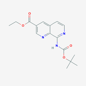 Ethyl 8-((tert-butoxycarbonyl)amino)-1,7-naphthyridine-3-carboxylate chemical structure (CAS 2410309-58-7)