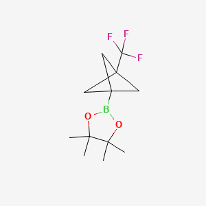 4,4,5,5-Tetramethyl-2-(3-(trifluoromethyl)bicyclo[1.1.1]pentan-1-yl)-1,3,2-dioxaborolane chemical structure (CAS 2410440-14-9)