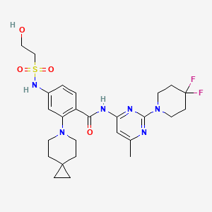 N-(2-(4,4-Difluoropiperidin-1-yl)-6-methylpyrimidin-4-yl)-4-((2-hydroxyethyl)sulfonamido)-2-(6-azaspiro[2.5]octan-6-yl)benzamide chemical structure (CAS 2410796-79-9)