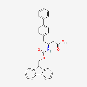 (S)-3-((((9H-Fluoren-9-yl)methoxy)carbonyl)amino)-4-([1,1'-biphenyl]-4-yl)butanoic acid chemical structure (CAS 2411591-31-4)