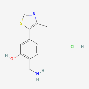 2-(Aminomethyl)-5-(4-methylthiazol-5-yl)phenol hydrochloride chemical structure (CAS 2411635-80-6)