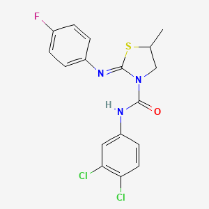 N-(3,4-Dichlorophenyl)-2-((4-fluorophenyl)imino)-5-methylthiazolidine-3-carboxamide chemical structure (CAS 2411853-34-2)