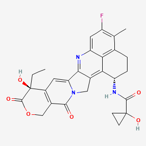 N-((1S,9S)-9-Ethyl-5-fluoro-9-hydroxy-4-methyl-10,13-dioxo-2,3,9,10,13,15-hexahydro-1H,12H-benzo[de]pyrano[3',4':6,7]indolizino[1,2-b]quinolin-1-yl)-1-hydroxycyclopropane-1-carboxamide chemical structure (CAS 2414254-34-3)