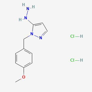 5-Hydrazineyl-1-(4-methoxybenzyl)-1H-pyrazole dihydrochloride chemical structure (CAS 2417490-24-3)