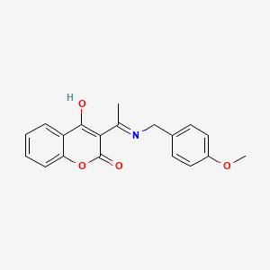 4-Hydroxy-3-(1-((4-methoxybenzyl)imino)ethyl)-2H-chromen-2-one chemical structure (CAS 2417988-00-0)