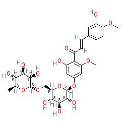 (E)-3-(3-Hydroxy-4-methoxyphenyl)-1-(2-hydroxy-6-methoxy-4-(((2S,3R,4S,5S,6R)-3,4,5-trihydroxy-6-((((2R,3R,4R,5R,6S)-3,4,5-trihydroxy-6-methyltetrahydro-2H-pyran-2-yl)oxy)methyl)tetrahydro-2H-pyran-2-yl)oxy)phenyl)prop-2-en-1-one chemical structure (CAS 24292-52-2)
