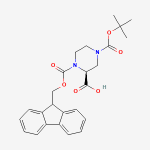 (S)-1-(((9H-Fluoren-9-yl)methoxy)carbonyl)-4-(tert-butoxycarbonyl)piperazine-2-carboxylic acid chemical structure (CAS 244132-27-2)