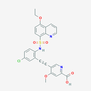 5-((5-Chloro-2-((5-ethoxyquinoline)-8-sulfonamido)phenyl)ethynyl)-4-methoxypicolinic acid chemical structure (CAS 2445185-57-7)