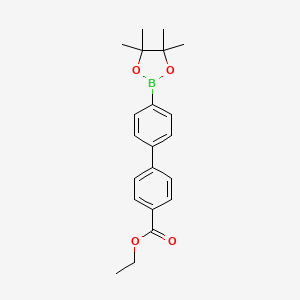 Ethyl 4'-(4,4,5,5-tetramethyl-1,3,2-dioxaborolan-2-yl)-[1,1'-biphenyl]-4-carboxylate chemical structure (CAS 2445899-37-4)