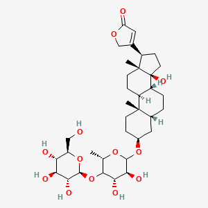 4-((3S,5R,8R,9S,10S,13R,14S,17R)-3-(((3S,4S,5S,6S)-3,4-Dihydroxy-6-methyl-5-(((2S,3R,4S,5S,6R)-3,4,5-trihydroxy-6-(hydroxymethyl)tetrahydro-2H-pyran-2-yl)oxy)tetrahydro-2H-pyran-2-yl)oxy)-14-hydroxy-10,13-dimethylhexadecahydro-1H-cyclopenta[a]phenanthren-17-yl)furan-2(5H)-one chemical structure (CAS 2446-63-1)