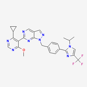 6-(4-Cyclopropyl-6-methoxypyrimidin-5-yl)-1-(4-(1-isopropyl-4-(trifluoromethyl)-1H-imidazol-2-yl)benzyl)-1H-pyrazolo[3,4-d]pyrimidine chemical structure (CAS 2446480-97-1)