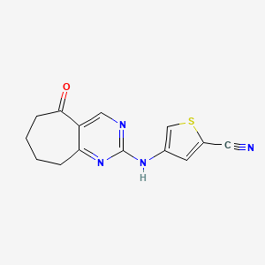 4-((5-Oxo-6,7,8,9-tetrahydro-5H-cyclohepta[d]pyrimidin-2-yl)amino)thiophene-2-carbonitrile chemical structure (CAS 2457232-14-1)