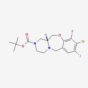 tert-Butyl (R)-9-bromo-10-fluoro-8-iodo-3,4,12,12a-tetrahydro-6H-benzo[f]pyrazino[2,1-c][1,4]oxazepine-2(1H)-carboxylate chemical structure (CAS 2487481-56-9)