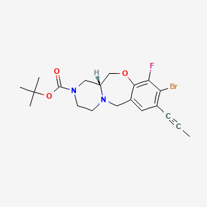 tert-Butyl (R)-9-bromo-10-fluoro-8-(prop-1-yn-1-yl)-3,4,12,12a-tetrahydro-6H-benzo[f]pyrazino[2,1-c][1,4]oxazepine-2(1H)-carboxylate chemical structure (CAS 2487481-80-9)