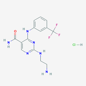 2-((2-Aminoethyl)amino)-4-((3-(trifluoromethyl)phenyl)amino)pyrimidine-5-carboxamide hydrochloride chemical structure (CAS 2490508-82-0)