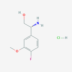 (R)-2-Amino-2-(4-fluoro-3-methoxyphenyl)ethan-1-ol hydrochloride chemical structure (CAS 2504147-29-7)