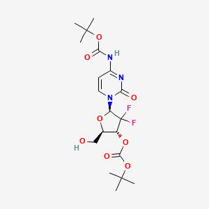 tert-Butyl (1-((2R,4R,5R)-4-((tert-butoxycarbonyl)oxy)-3,3-difluoro-5-(hydroxymethyl)tetrahydrofuran-2-yl)-2-oxo-1,2-dihydropyrimidin-4-yl)carbamate chemical structure (CAS 250698-56-7)
