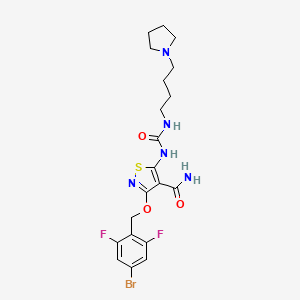 3-((4-Bromo-2,6-difluorobenzyl)oxy)-5-(3-(4-(pyrrolidin-1-yl)butyl)ureido)isothiazole-4-carboxamide chemical structure (CAS 252003-65-9)