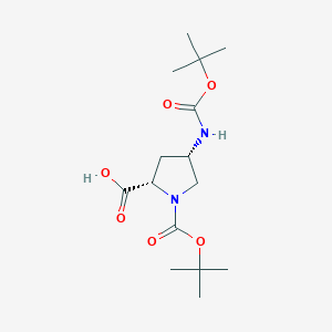 (2S,4S)-1-(tert-Butoxycarbonyl)-4-((tert-butoxycarbonyl)amino)pyrrolidine-2-carboxylic acid chemical structure (CAS 254881-69-1)