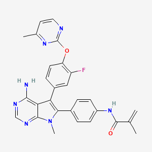 N-(4-(4-Amino-5-(3-fluoro-4-((4-methylpyrimidin-2-yl)oxy)phenyl)-7-methyl-7H-pyrrolo[2,3-d]pyrimidin-6-yl)phenyl)methacrylamide chemical structure (CAS 2549174-42-5)
