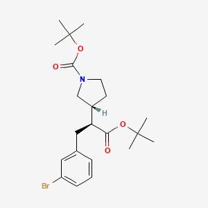 tert-Butyl (R)-3-((S)-3-(3-bromophenyl)-1-(tert-butoxy)-1-oxopropan-2-yl)pyrrolidine-1-carboxylate chemical structure (CAS 2565657-65-8)