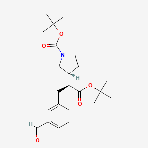 tert-Butyl (R)-3-((S)-1-(tert-butoxy)-3-(3-formylphenyl)-1-oxopropan-2-yl)pyrrolidine-1-carboxylate chemical structure (CAS 2565657-72-7)