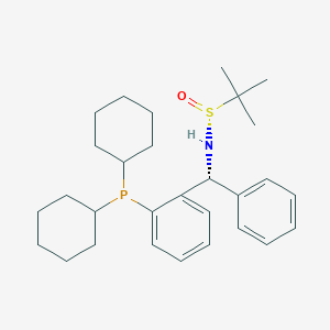 (R)-N-((R)-(2-(Dicyclohexylphosphino)phenyl)(phenyl)methyl)-2-methylpropane-2-sulfinamide chemical structure (CAS 2565792-22-3)