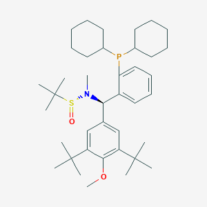 (R)-N-((R)-(3,5-Di-tert-butyl-4-methoxyphenyl)(2-(dicyclohexylphosphanyl)phenyl)methyl)-N,2-dimethylpropane-2-sulfinamide chemical structure (CAS 2565792-49-4)