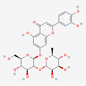 7-(((2S,3R,4S,5S,6R)-4,5-Dihydroxy-6-(hydroxymethyl)-3-(((2S,3R,4R,5R,6S)-3,4,5-trihydroxy-6-methyltetrahydro-2H-pyran-2-yl)oxy)tetrahydro-2H-pyran-2-yl)oxy)-2-(3,4-dihydroxyphenyl)-5-hydroxy-4H-chromen-4-one chemical structure (CAS 25694-72-8)