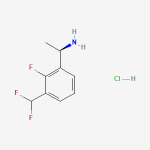(R)-1-(3-(Difluoromethyl)-2-fluorophenyl)ethan-1-amine hydrochloride chemical structure (CAS 2569698-42-4)