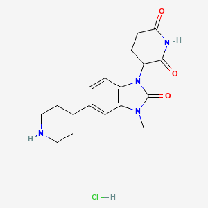 3-(3-Methyl-2-oxo-5-(piperidin-4-yl)-2,3-dihydro-1H-benzo[d]imidazol-1-yl)piperidine-2,6-dione hydrochloride chemical structure (CAS 2573306-98-4)