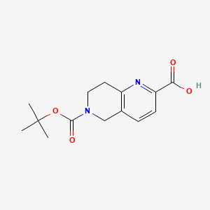 6-(tert-Butoxycarbonyl)-5,6,7,8-tetrahydro-1,6-naphthyridine-2-carboxylic acid chemical structure (CAS 259809-49-9)