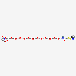2,5-Dioxopyrrolidin-1-yl 3-oxo-1-(pyridin-2-yldisulfaneyl)-7,10,13,16,19,22,25,28,31,34,37,40-dodecaoxa-4-azatritetracontan-43-oate chemical structure (CAS 2601437-72-1)