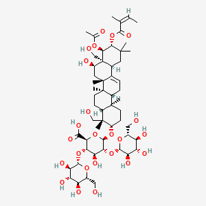 (2S,3S,4S,5R,6R)-6-(((3S,4S,4aR,6aR,6bS,8R,8aR,9R,10R,12aS,14aR,14bR)-9-Acetoxy-8-hydroxy-4,8a-bis(hydroxymethyl)-4,6a,6b,11,11,14b-hexamethyl-10-(((Z)-2-methylbut-2-enoyl)oxy)-1,2,3,4,4a,5,6,6a,6b,7,8,8a,9,10,11,12,12a,14,14a,14b-icosahydropicen-3-yl)oxy)-4-hydroxy-3,5-bis(((2S,3R,4S,5S,6R)-3,4,5-trihydroxy-6-(hydroxymethyl)tetrahydro-2H-pyran-2-yl)oxy)tetrahydro-2H-pyran-2-carboxylic acid chemical structure (CAS 26339-90-2)
