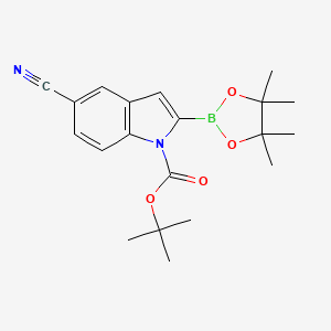 tert-Butyl 5-cyano-2-(4,4,5,5-tetramethyl-1,3,2-dioxaborolan-2-yl)-1H-indole-1-carboxylate chemical structure (CAS 2638537-21-8)