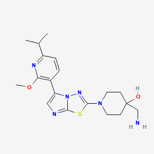 4-(Aminomethyl)-1-(5-(6-isopropyl-2-methoxypyridin-3-yl)imidazo[2,1-b][1,3,4]thiadiazol-2-yl)piperidin-4-ol chemical structure (CAS 2640567-43-5)