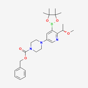 Benzyl (S)-4-(6-(1-methoxyethyl)-5-(4,4,5,5-tetramethyl-1,3,2-dioxaborolan-2-yl)pyridin-3-yl)piperazine-1-carboxylate chemical structure (CAS 2641451-79-6)