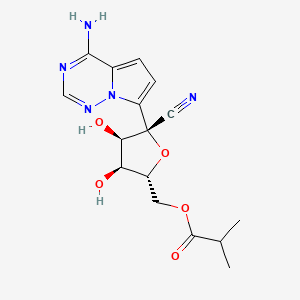 ((2R,3S,4R,5R)-5-(4-Aminopyrrolo[2,1-f][1,2,4]triazin-7-yl)-5-cyano-3,4-dihydroxytetrahydrofuran-2-yl)methyl isobutyrate chemical structure (CAS 2647441-36-7)
