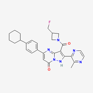 5-(4-Cyclohexylphenyl)-3-(3-(fluoromethyl)azetidine-1-carbonyl)-2-(3-methylpyrazin-2-yl)pyrazolo[1,5-a]pyrimidin-7(4H)-one chemical structure (CAS 2648450-42-2)