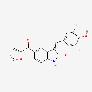 3-(3,5-Dichloro-4-hydroxybenzylidene)-5-(furan-2-carbonyl)indolin-2-one chemical structure (CAS 265098-01-9)