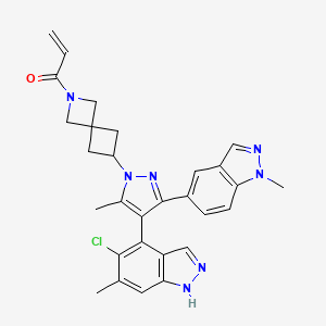 1-(6-(4-(5-Chloro-6-methyl-1H-indazol-4-yl)-5-methyl-3-(1-methyl-1H-indazol-5-yl)-1H-pyrazol-1-yl)-2-azaspiro[3.3]heptan-2-yl)prop-2-en-1-one chemical structure (CAS 2653994-08-0)