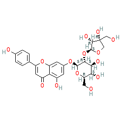 7-(((2S,3R,4S,5S,6R)-3-(((2S,3R,4R)-3,4-Dihydroxy-4-(hydroxymethyl)tetrahydrofuran-2-yl)oxy)-4,5-dihydroxy-6-(hydroxymethyl)tetrahydro-2H-pyran-2-yl)oxy)-5-hydroxy-2-(4-hydroxyphenyl)-4H-chromen-4-one chemical structure (CAS 26544-34-3)